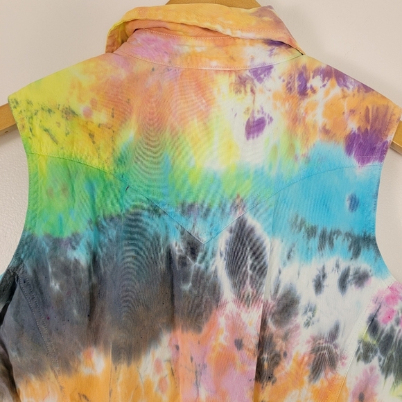 Carhartt Sleeveless Tye Dye Top Cotton Snap Front Western 2009 Fitted Structure - Picture 8 of 12
